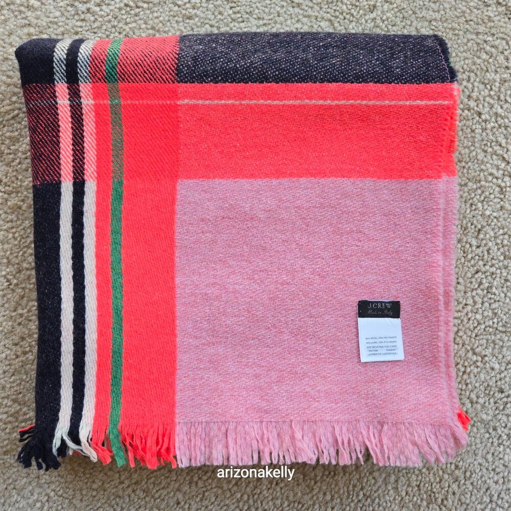 J. Crew Pink Wool Plaid Square Scarf HOT PINK